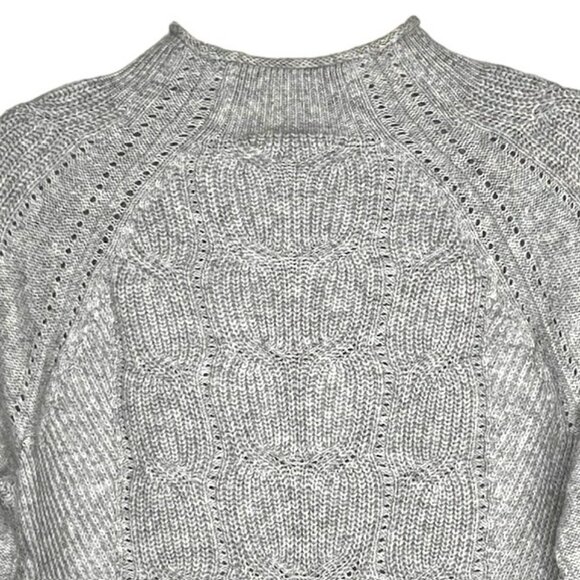 Talbots Cable Knit Sweater Rolled High Neck - Gray/White - M - Picture 5 of 7